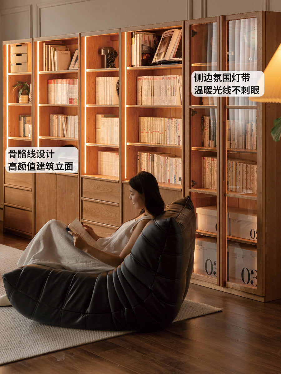 黑标实木书柜樱桃木书房展示柜简约储物柜玻璃门柜子